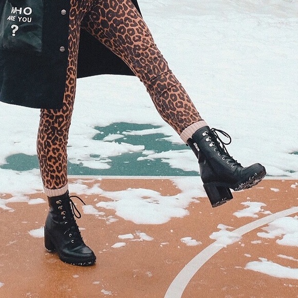 Marc Fisher Shoes - Marc Fisher Lanie Moto Combat Heeled Leather Lace Up Boots Black 9.5